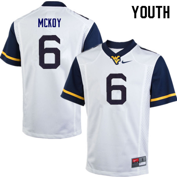 Youth #6 Kennedy McKoy West Virginia Mountaineers College Football Jerseys Sale-White - Click Image to Close